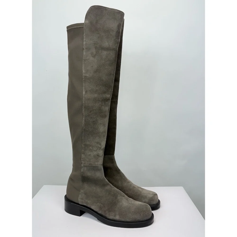 New Stuart Weitzman 5050 Bold Over The Knee Boot Grey Suede Sz 5.5